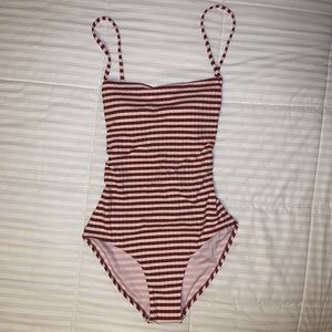 Ribbed Lace-Up Back One Piece Swimsuit